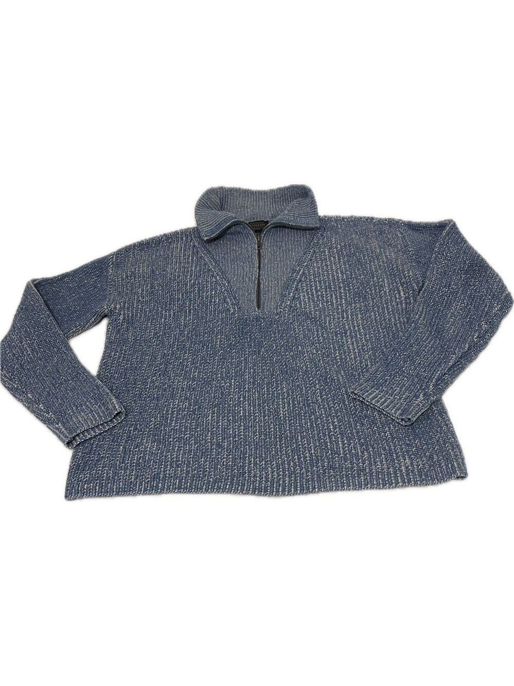 Pendleton Sweater Men's M Blue Heathered Cotton Merino Wool 1/4 Zip Long Sleeve